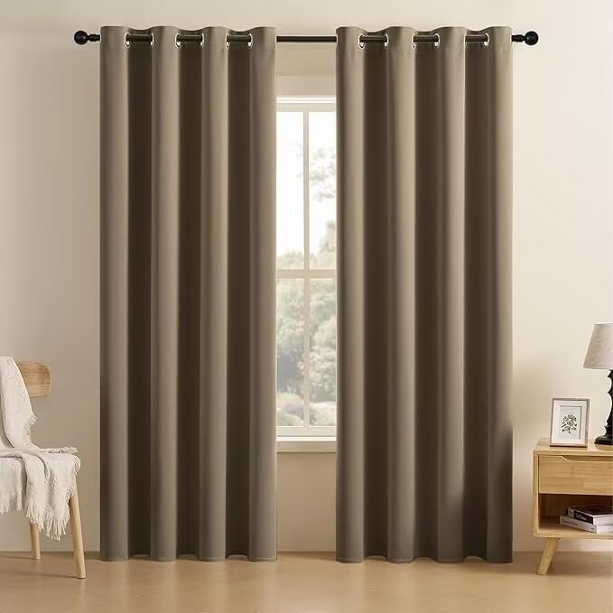 Joydeco Blackout Curtains for Bedroom 84 inch Long 2 Panels, Thermal Insulated Room Darkening Curtains with Grommets, Soft Window Drapes for Living Room (W52 x L84 Inch, Khaki)