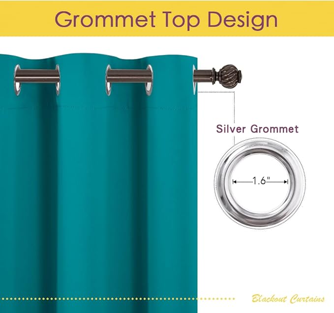 NICETOWN ROM Darkening Curtains 54 inch Length 2 Panels, Thermal Insulated Grommet Blackout Curtains for Modern Casual Elegant Bedroom Kids Room Theme Decoration (Peacock Teal, 2 Pieces, W42)