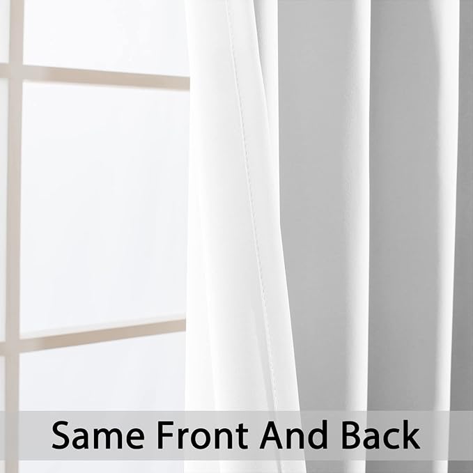 Yakamok Blackout Curtains Room Darkening Thermal Insulated Window Panels,Solid Grommet Top Drapes for Bedroom/Living Room(42Wx63L, Pure White, 2 Panels)