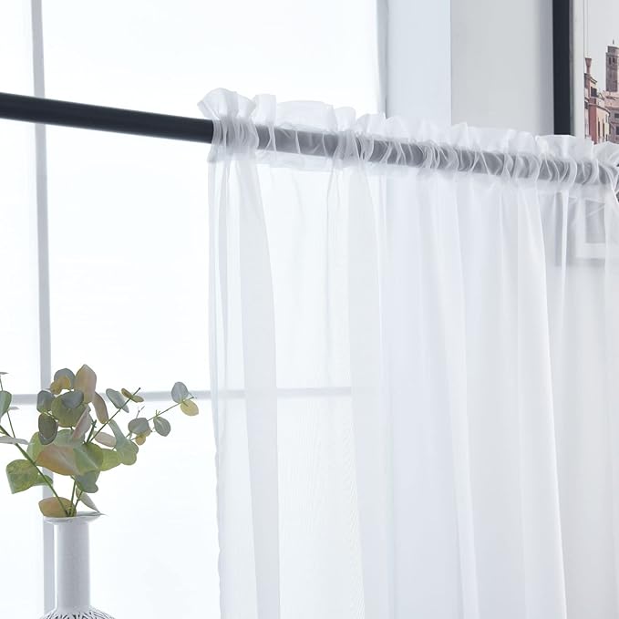 SpaceDresser Basic Rod Pocket Sheer Voile Window Curtain Panels White 1 Pair 2 Panels 38 Width 54 Inch Long for Kitchen Bedroom Children Living Room Yard(White,38 W x 54 L)