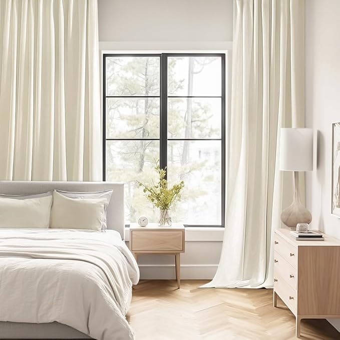 MIULEE Beige White Back Tab Blackout Curtains 63 Inch Length 2 Panels Set for Living Room Bedroom Privacy, Rod Pocket/Pinch Pleat Thermal Insulated Room Darkening Pleated Light Blocking Drapes