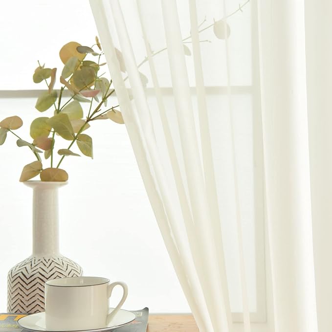 SpaceDresser Basic Rod Pocket Sheer Voile Window Curtain Panels White 1 Pair 2 Panels 38 Width 72 Inch Long for Kitchen Bedroom Children Living Room Yard(Ivory,38 W x 72 L)
