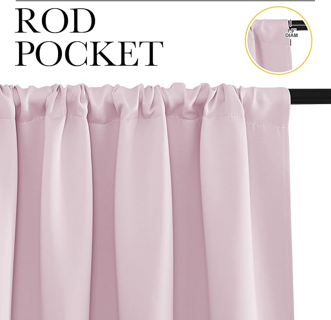 NICETOWN Living Room Blackout Curtains - Nursery Essential Thermal Insulated Solid Rod Pocket Blackout Panels/Drapes (Lavender Pink=Baby Pink, 1 Pair, 42 x 84 Inch)