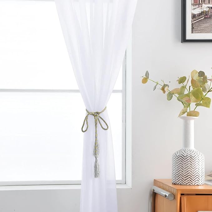 SpaceDresser Sheer Voile Window Treatment Rod Pocket Curtain Panels for Kitchen Bedroom Living Room Drapes Sunlight Filtering Privacy Semi Home Decor Assorted Colors Sizes (Optical White, 52 W x 45 L)