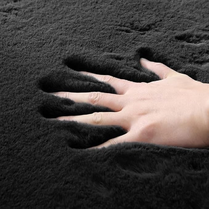 ORINOVA Black Fluffy Rug 5x8 Area Rugs for Bedroom Fuzzy Bunny Washable Fur Rugs for Living Room Teen Room Nursery Rectangle Rug