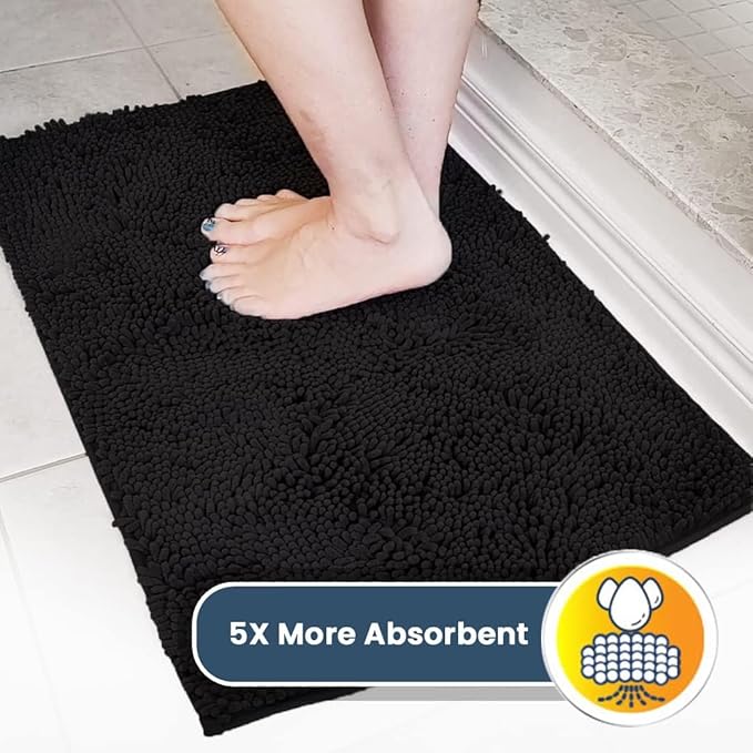 Muddy Mat® | Super Absorbent Door Mat Indoor, Microfiber Quick Dry Chenille Entryway Rug, Non-Slip Front Door Mat, Indoor Mats for Entryway, Machine Washable Pet Rug, Black 5ft x 7ft