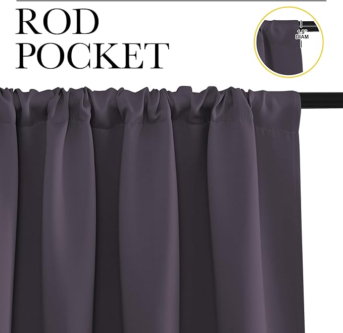 NICETOWN Blackout Curtains for Bedroom, Blackout Curtain Panels, Greyish Purple, 1 Pair, 70 by 63-inch, Window Treatment Energy Saving Thermal Insulated Solid Rod Pocket Blackout Drapes/Draperies