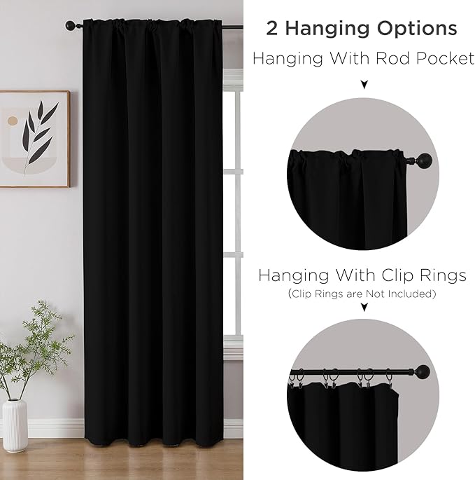 CUCRAF Custom Blackout Curtains for Bedroom Living Room, Rod Pocket Room Darkening Curtain Thermal Insulated Light Blocking Window Drapes 1 Panel (Custom Size, Black)