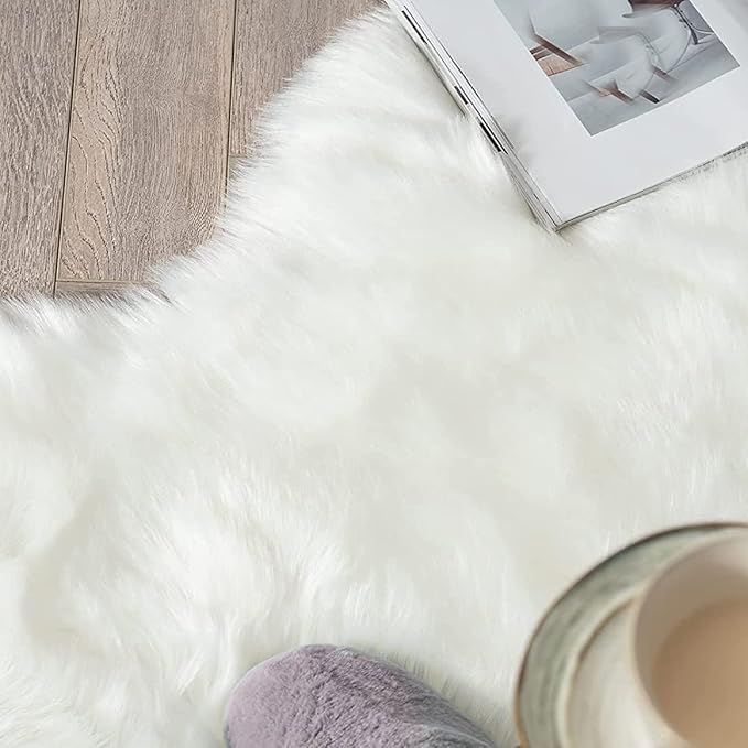 ORINOVA White Faux Sheepskin Shag Fur Runner Rugs for Living Room Bedroom Fluffy Washable Furry Area Rug 2x6 Nursery Rug Teen Room Décor