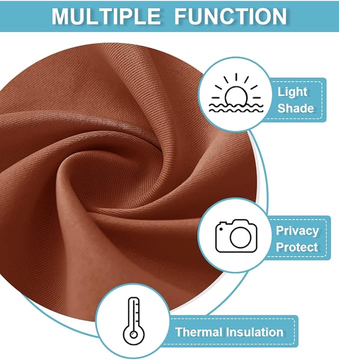 RYB HOME RV Curtains for Camper Windows, Mini Small Thermal Insulated Sunlight Heat Blocking Blackout Privacy Portable Curtains for Travel Trailer, Width 34 by Length 24, Burnt Orange, 2 Panels