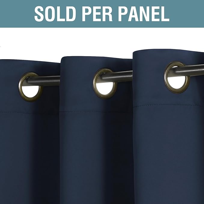 H.VERSAILTEX Blackout Curtain for Living Room Thermal Insulated Window Treatment Curtain Extra Long 108 inch Length Energy Saving Solid Grommet Top Blackout Drape, One Panel, Navy Blue，52" W x 108" L