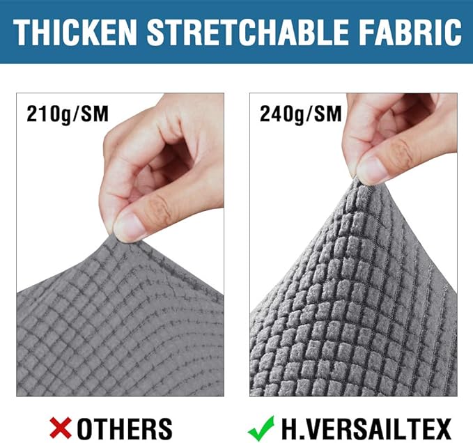 H.VERSAILTEX 4 Piece Stretch Sofa Covers for 3 Cushion Couch Covers for Living Room Furniture Slipcovers (Base Cover Plus 3 Seat Cushion Covers) Upgraded Thicker Jacquard Fabric (XL Sofa, Grey)