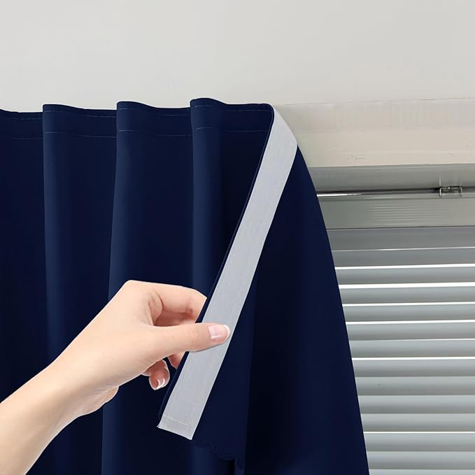 Self Adhesive Portable Blackout Curtains for Bedroom Easy to Install Window Thermal Lnsulated Kitchen Room Darkening Small Window Curtains, 59" W X 84" L, Navy Blue, 1 Panel