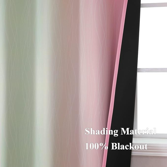 Estelar Textiler Sage Green and Pink Ombre Blackout Curtains 72 Inches Length for Bedroom, Thermal Insulated Light Blocking Grommet Gradient Blackout Drapes for Living Room, 42Wx72L, 2 Panels