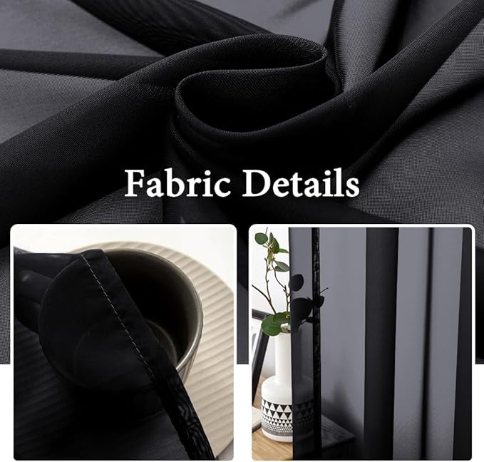 MIULEE 2 Panels Solid Color Sheer Window Curtains Elegant Halloween Window Voile Panels/Drapes/Treatment for Bedroom Living Room (54X63 Inches Black)