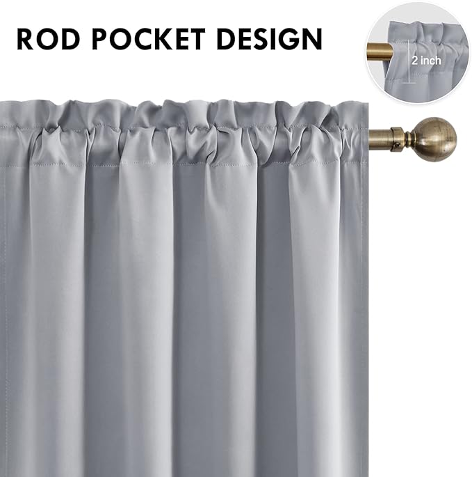 DWCN Blackout Curtains Room Darkening Thermal Insulated Bedroom Curtains Window Curtain Panels, 52 x 54 inches Long, Set of 2 Silver Grey Rod Pocket Drapes