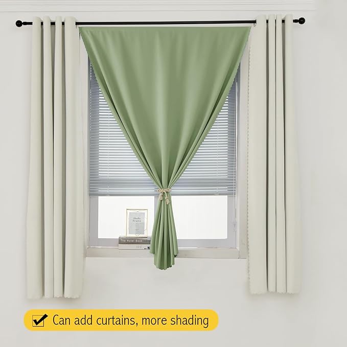 Magic Tape Blackout Curtains for Bedroom No Drillng Self Adhesive Curtains No Rod Small Window, 47" W X 71" L, Sage Green, 1 Panel
