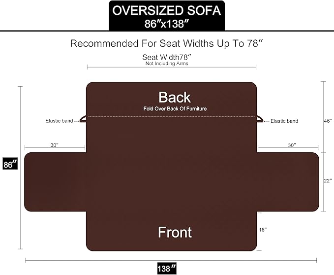 U-NICE HOME Large Sofa Cover Reversible Couch Cover for Dogs Pets with Elastic Straps Water Resistant Furniture Protector for 4 Cushion Couch (Oversized Sofa, Light Grey)