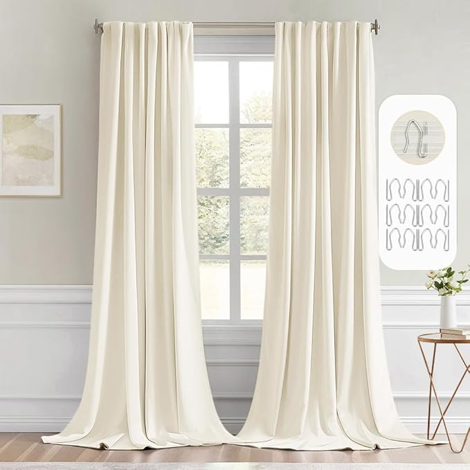 MIULEE Birch Back Tab Blackout Curtains 108 Inch Long 2 Panels Set for Bedroom, Rod Pocket/Pinch Pleat Extra Long Thermal Insulated Living Room Darkening Pleated Light Blocking Drapes