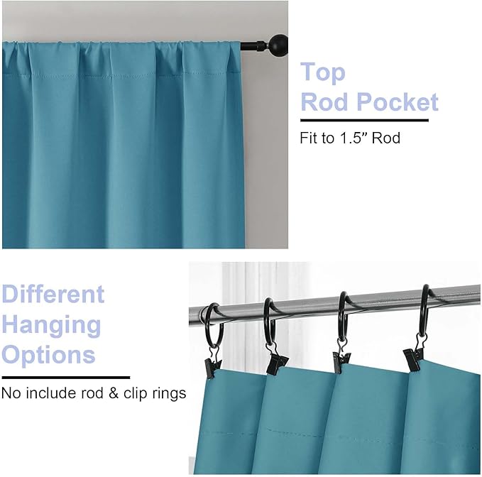 Simplebrand Ava Turquoise Blackout Curtains for Bedroom 96 Inches Long 2 Panels, Solid Thermal Insulated, Energy Saving Nursery Window Treatment Curtains Blackout Drapes, W50 x L96 Inch, Turquoise