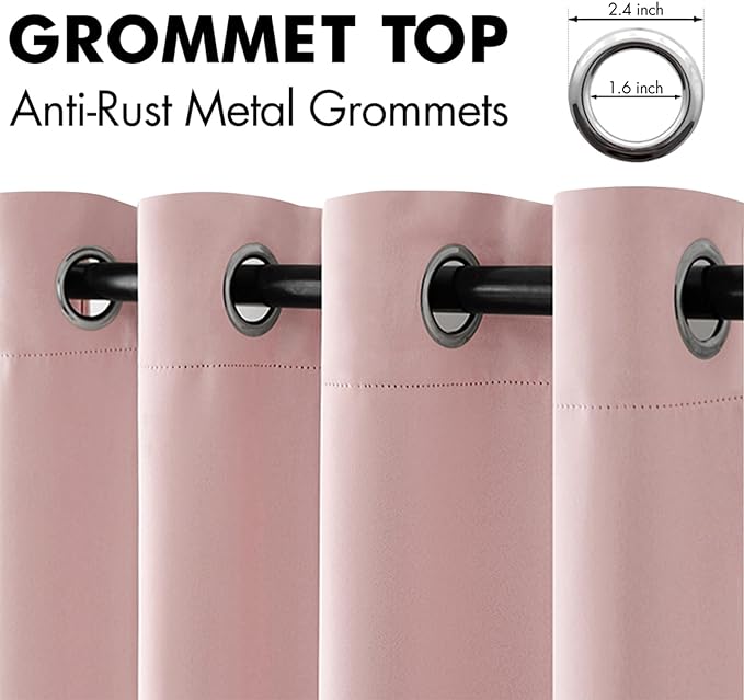 MIULEE Blackout Curtains for Bedroom Living Room Thermal Insulated Room Darkening Grommet Top Solid Light Blocking Drapery Set of 2 Window Panels 52 x 72 Inches Baby Pink