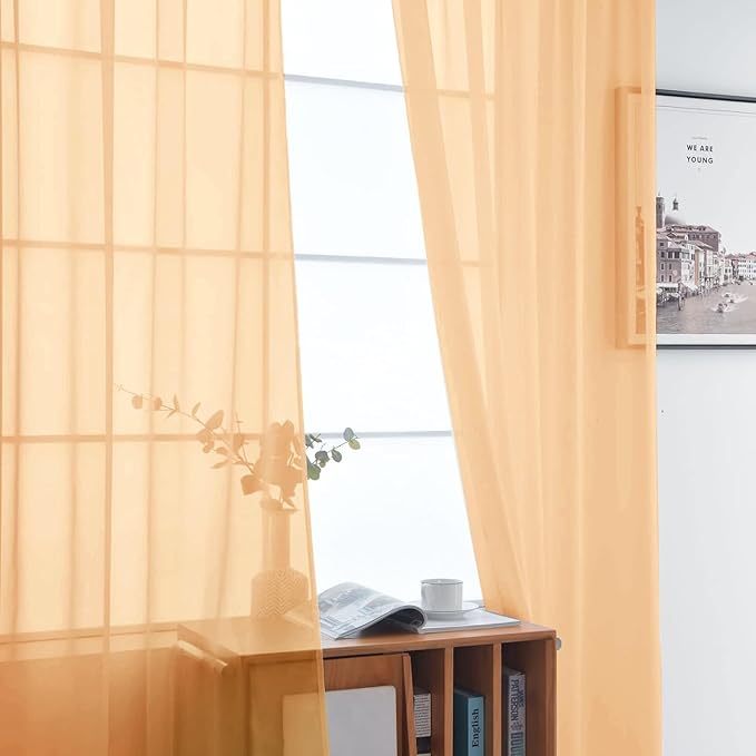 SpaceDresser Basic Rod Pocket Sheer Voile Window Curtain Panels White 1 Pair 2 Panels 60 Width 84 Inch Long for Kitchen Bedroom Children Living Room Yard（Beige，60Wx 84L）