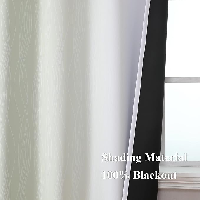 Estelar Textiler Sage Green and Greyish White Blackout Curtains 63 Inch Length 2 Panels Set, Room Darkening Grommet Ombre Curtains for Bedroom, Thermal Insulated Light Blocking Gradient Drapes,52Wx63L
