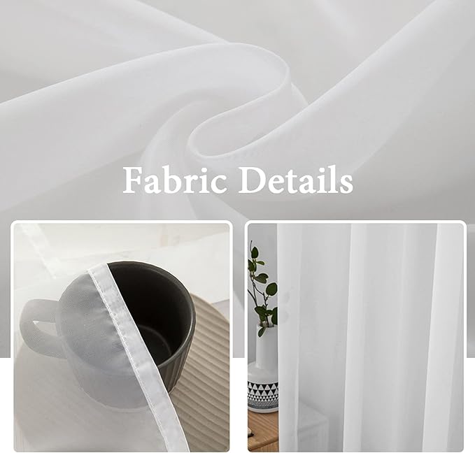 MIULEE White Window Sheer Curtains for Bedroom Living Room Solid Elegant Net Drapes 2 Panels Width 38 x Length 84 Inches