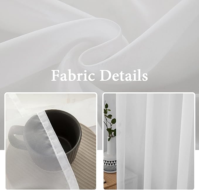 MIULEE 2 Panels Solid Color White Sheer Window Curtains Elegant Window Voile Panels/Drapes/Treatment for Bedroom Living Room (54 X 48 Inches White)