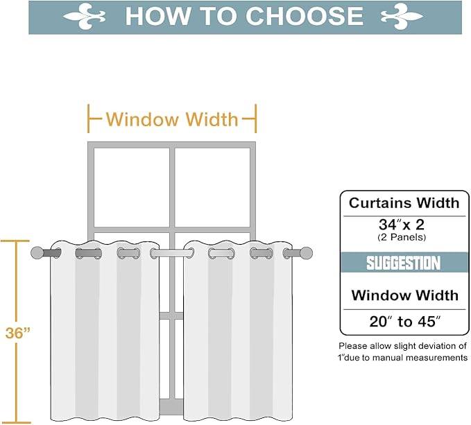 ChrisDowa Small Window Curtains for Kitchen and Bedroom - Grommet Short Thermal Insulated Room Darkening Curtains (2 Panels, Beige, 34 x 36 Inch)