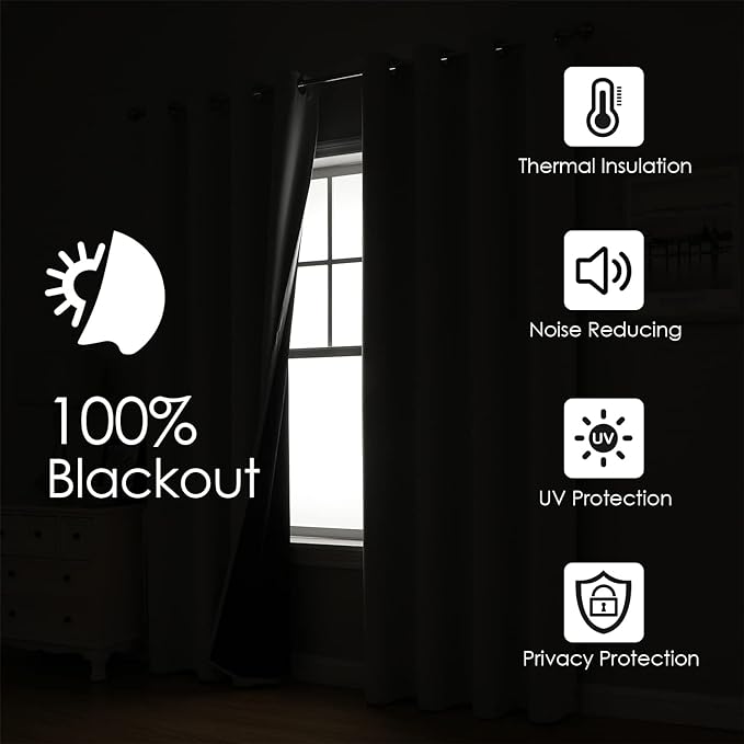 ChrisDowa 100% Blackout Curtains for Bedroom with Black Liner, 2 Thick Layers Total Blackout Thermal Insulated Grommet Window Curtains 2 Panels Set (Cappuccino, 52 x 54 Inch)