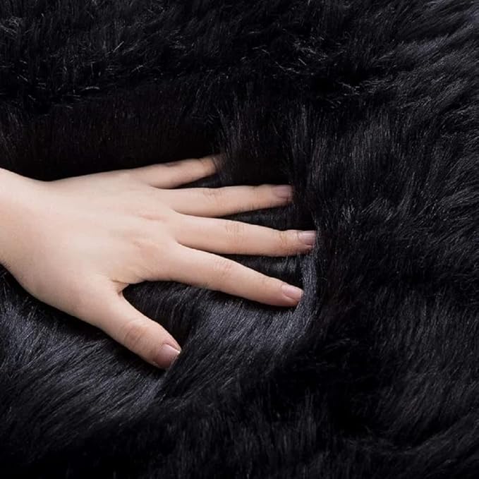 ORINOVA Black Fluffy Faux Sheepskin Washable Fur Area Rugs for Bedroom Living Room Small Shag 2x4 Furry Nursery Rug