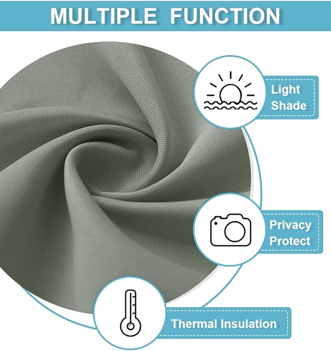 RYB HOME Short Blackout Curtains for Bedroom, Room Darkening Insulated Summer Heat Light UV Blocking Energy Saving Drapes for Nursery, Width 34 by Length 45, Greyish Green, Set of 2