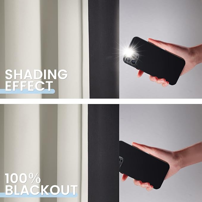 SimpleHome 100% Blackout Curtains for Bedroom,Thermal Insulated Grommet Window Drapes Room Darkening Cream Curtains for Living Room with Black Back,42 x 84 Inch,2 Panels