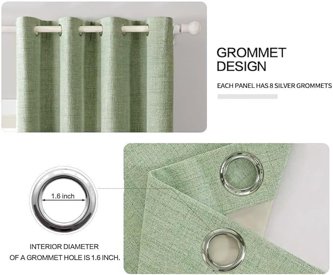 MIULEE Linen Texture Curtains for Bedroom Solid 100% Blackout Thermal Insulated Sage Green Curtains Grommet Room Darkening Drapes for Living Room Nursery 52x45 Inch (2 Panels)