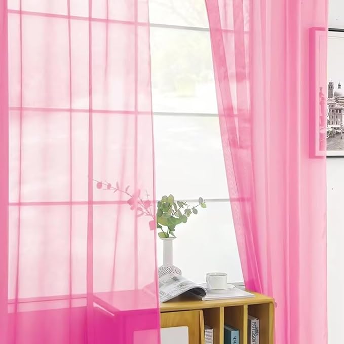 SpaceDresser Basic Rod Pocket Sheer Voile Window Curtain Panels Pink 1 Pair 2 Panels 60 Width 84 Inch Long for Kitchen Bedroom Children Living Room Yard（Pink, 60W x 84L）