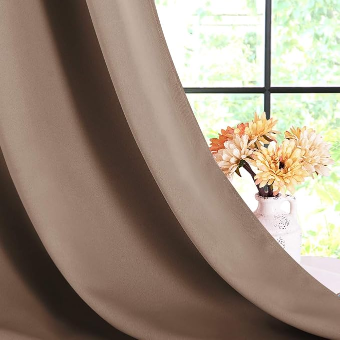 NICETOWN Blackout Window Curtains and Drapes for Kitchen, Window Treatment Thermal Insulated Solid Grommet Blackout Drapery Panels (Set of 2, 70 by 95 inches, Cappuccino)