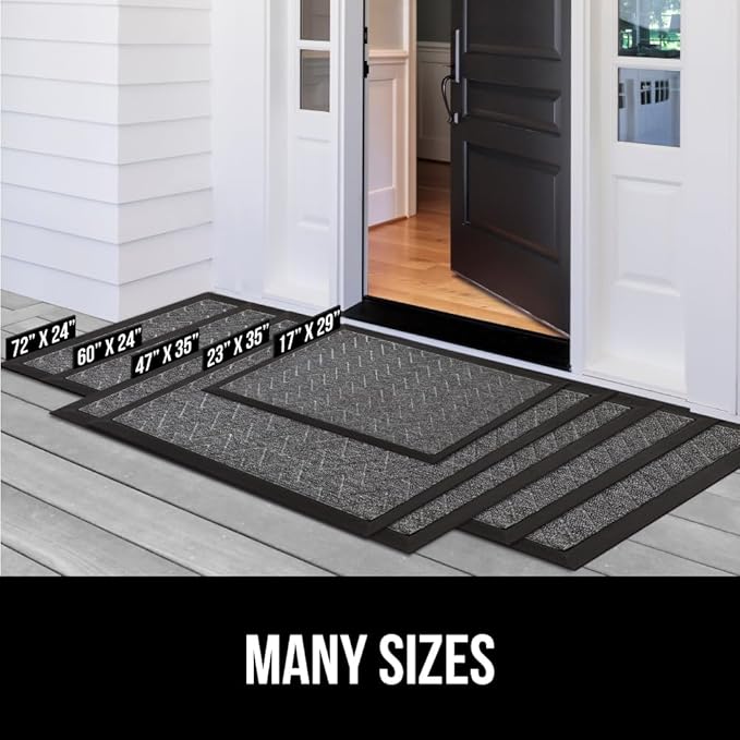 GORILLA GRIP 100% Waterproof All-Season WeatherMAX Doormat, 72x24, US Designed Natural Rubber, Stain and Fade Resistant, Low Profile Indoor Outdoor Door Mats, Easy Clean Patio Mat, Navy Greek Keys