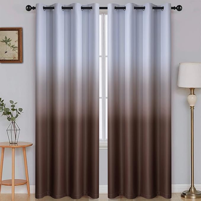 SimpleHome Ombre Room Darkening Curtains for Bedroom, Gradient Grey White to Brown Light Blocking Thermal Insulated Grommet Window Curtains/Drapes for Living Room,2 Panels, 52x96 inches Length