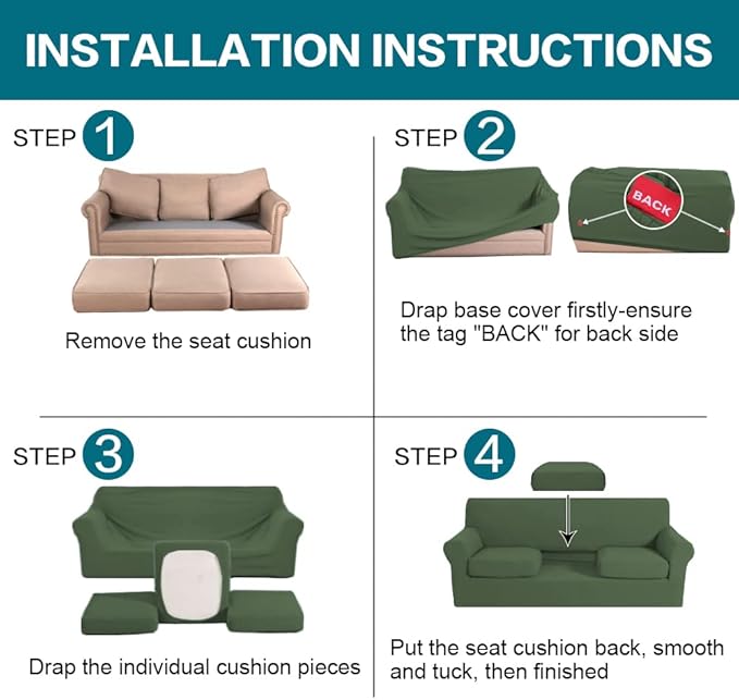 Turquoize 4 Piece Sofa Covers for 3 Cushion Couch Sofa Slipcover Soft Couch Cover for Dogs-Washable Sofa Furniture Covers with 3 Individual Large Cushion Covers (XL Sofa, Bronze Green)