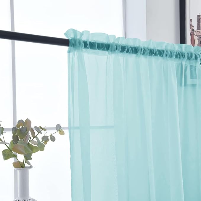 SpaceDresser Basic Rod Pocket Sheer Voile Window Curtain Panels Sky Blue 1 Pair 2 Panels 52 Width 54 Inch Long for Kitchen Bedroom Children Living Room Yard（Sky Blue, 52W x 54L）