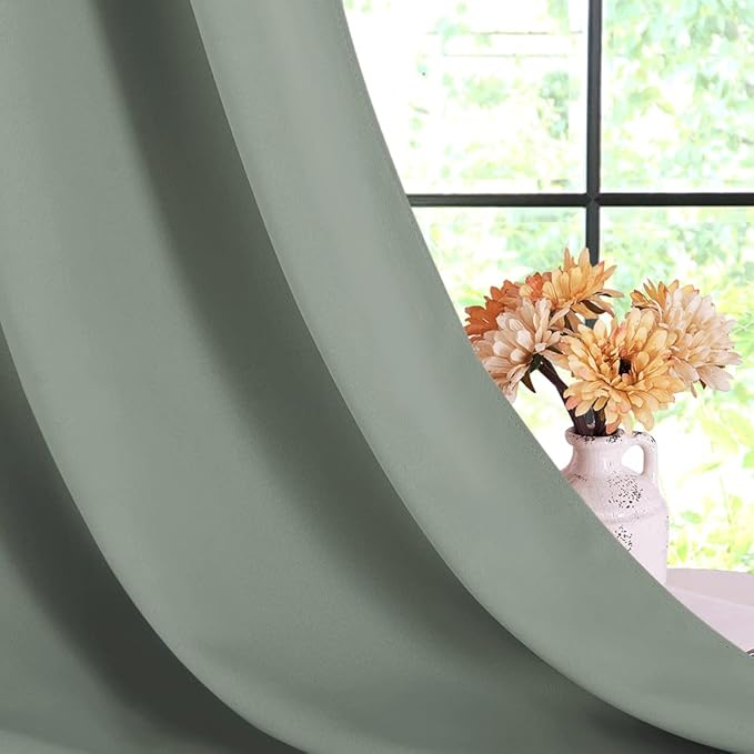 NICETOWN Bedroom Curtain Panels Blackout Draperies, Sage Green, 1 Pair, 34 by 40-inch, Thermal Insulated Solid Grommet Blackout Curtains/Drapes