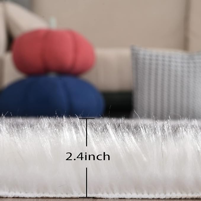 ORINOVA White and Grey Ultra Soft Faux Fur Shaggy Runner Rug 2x6 for Nursery Teen Room Dormitory Living Room Washable Furry Area Rug Décor