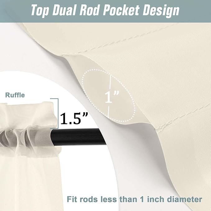 Cream Window Sheer Curtains 45 Inches Length, Voile Short Curtains for Living Room Bedroom, Modern Soft Window Drapes 2 Panels Set, Top Dual Rod Pocket Design, 2x42Wx45L Inches