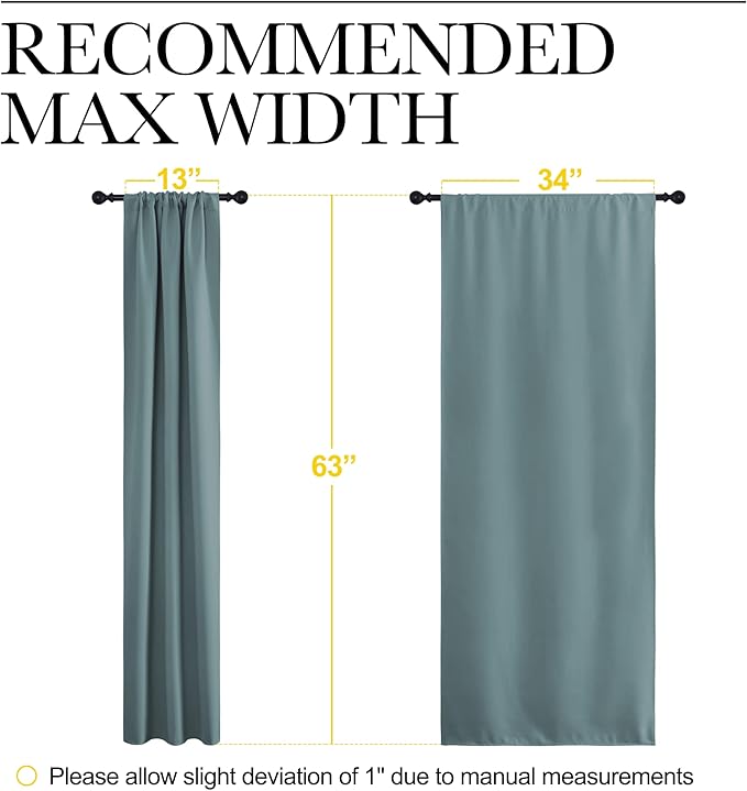 NICETOWN Greyish Blue Blackout Curtains Panels for Window, Thermal Insulated Rod Pocket Blackout Drapes/Draperies for Living Room (2 Panels, W34 x L63 inches)