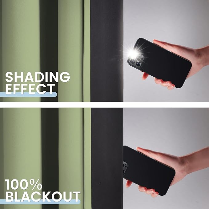 SimpleHome 100% Blackout Curtains for Bedroom,Thermal Insulated Grommet Window Drapes Room Darkening Sage Curtains for Living Room with Black Back,42 x 63 Inch,2 Panels