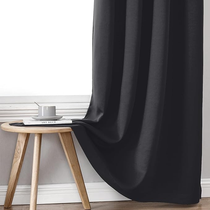 ChrisDowa 100% Blackout Curtains for Bedroom with Black Liner, 2 Thick Layers Total Blackout Thermal Insulated Grommet Small Window Curtains 54 Inch Long 2 Panels Set (Dark Grey, 52 x 54 Inch)