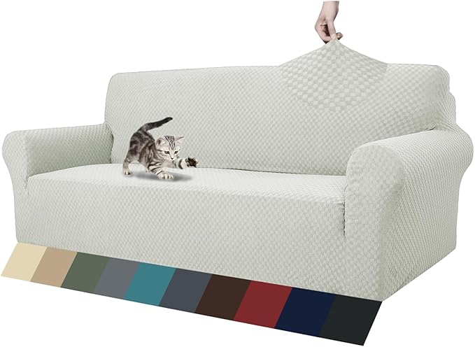 ZNSAYOTX 1 Piece Jacquard Couch Covers for 3 Cushion Couch High Stretch Sofa Cover for Pets Dogs Anti Slip Extra Large Sofa Slipcovers Furniture Protector (X-Large, Ivory)