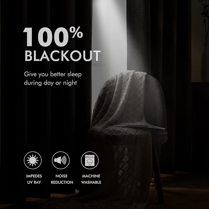 MIULEE 100% Blackout Linen Textured Curtains for Bedroom Solid Thermal Insulated Ivory Grommet Room Darkening Curtains & Drapes Luxury Decor for Living Room Nursery 52 x 54 Inch (2 Panels)
