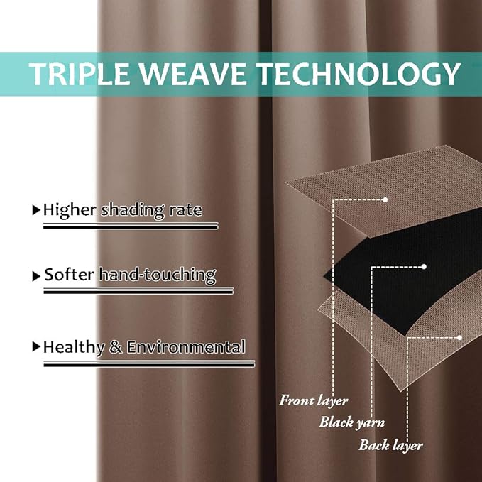 NICETOWN Blackout Curtains 80 inches Long, Full Light Blocking Drapes with Black Liner for Nursery, Thermal Insulated Draperies for Hall, Villa (Cappuccino, 2 Pieces, 42" Wide Each Panel)